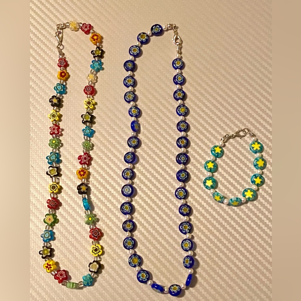 BUNDLE. Floral Millefiori beads necklaces and bracelet